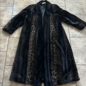 Vintage 80’s Cache Faux Fur Elegant Black and Brown Women’s Coat Made in USA 🇺🇸